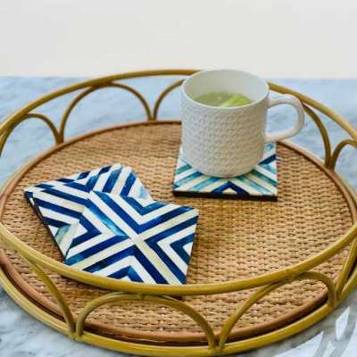 Bone Inlay Coaster with holder - Antique Blue Stripped | DCOR Profile Picture