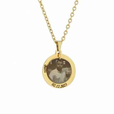 Engraved Ring Pendant Necklace with Personalized Photo Profile Picture